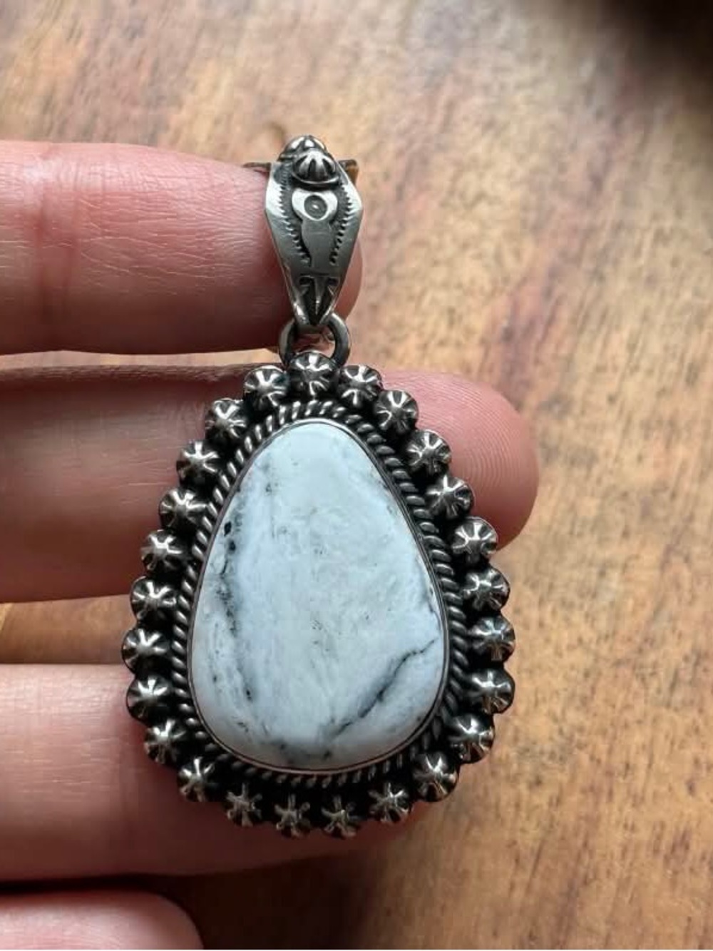 Navajo Native American Sterling Silver White Buffalo Turquoise Pendant H Piasso